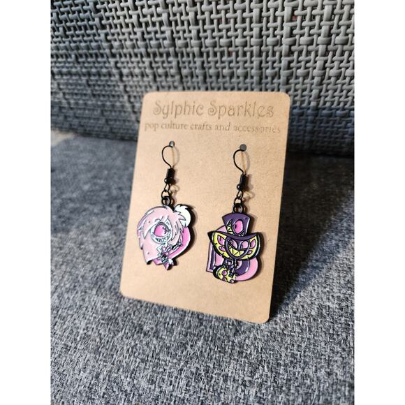 Hazbin Hotel Cherri Bomb x Sir Pentious Enamel Charm Earrings Cherrisnake - Picture 2 of 2